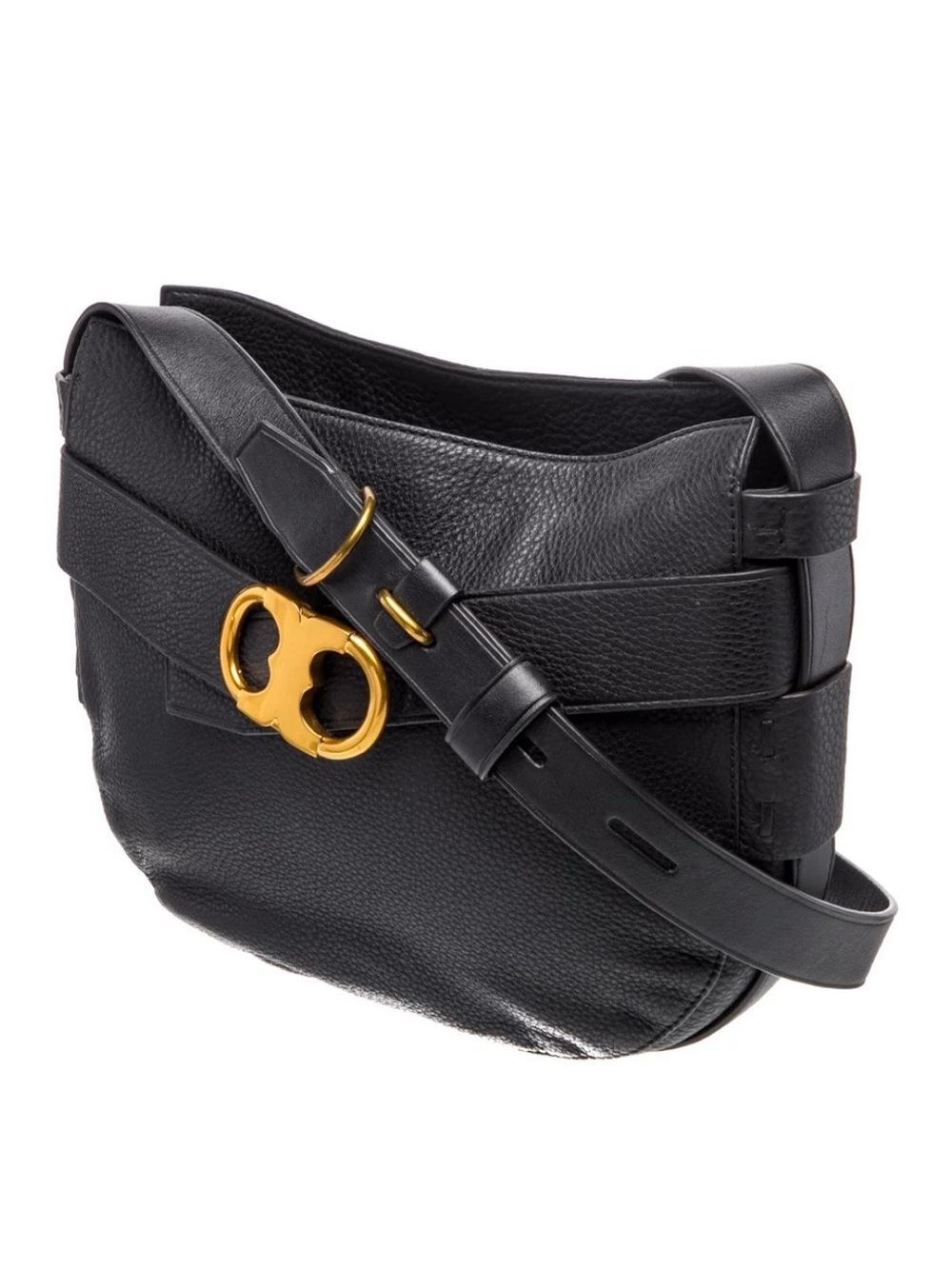 TORY BURCH Gemini Belted Black Leather Hobo Crossbody Bag, Dust bag included - Picture 3 of 7